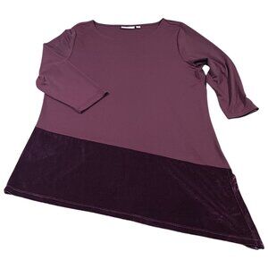 Susan Graver Top Womens L Wine Red Tunic Asymmetrical Liquid Knit Lagenlook Chic